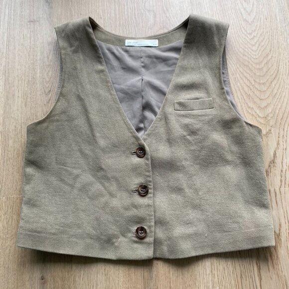 Oak + Fort Linen Blend Suiting Vest - Picture 1 of 5